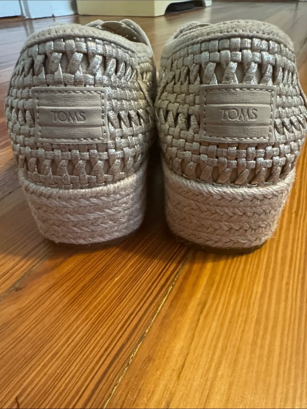 Toms Woven Espadrille Platform Slip-Ons in Light Beige